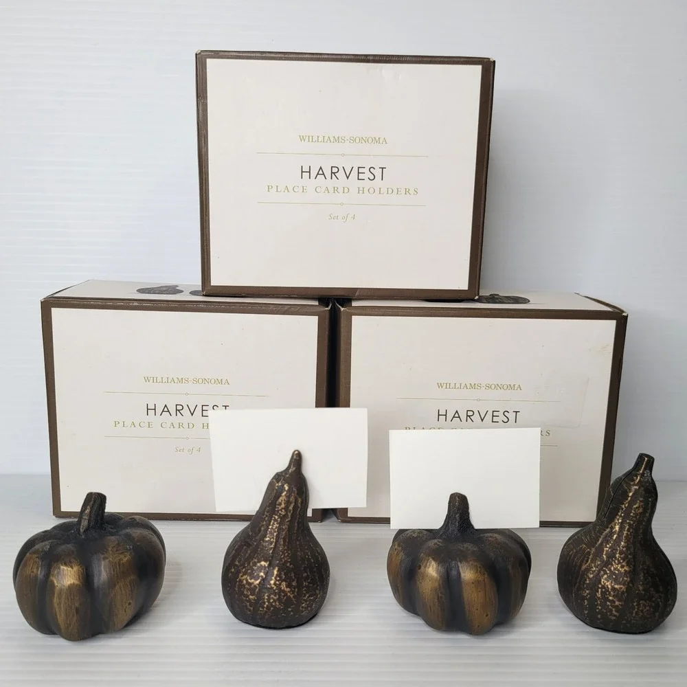 Williams Sonoma Harvest Gourd Pumpkin 4 Place Card Holders New Old Stock‎ RARE